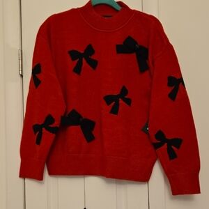 Karl Lagerfeld Red Sweater with Black Bow Accents